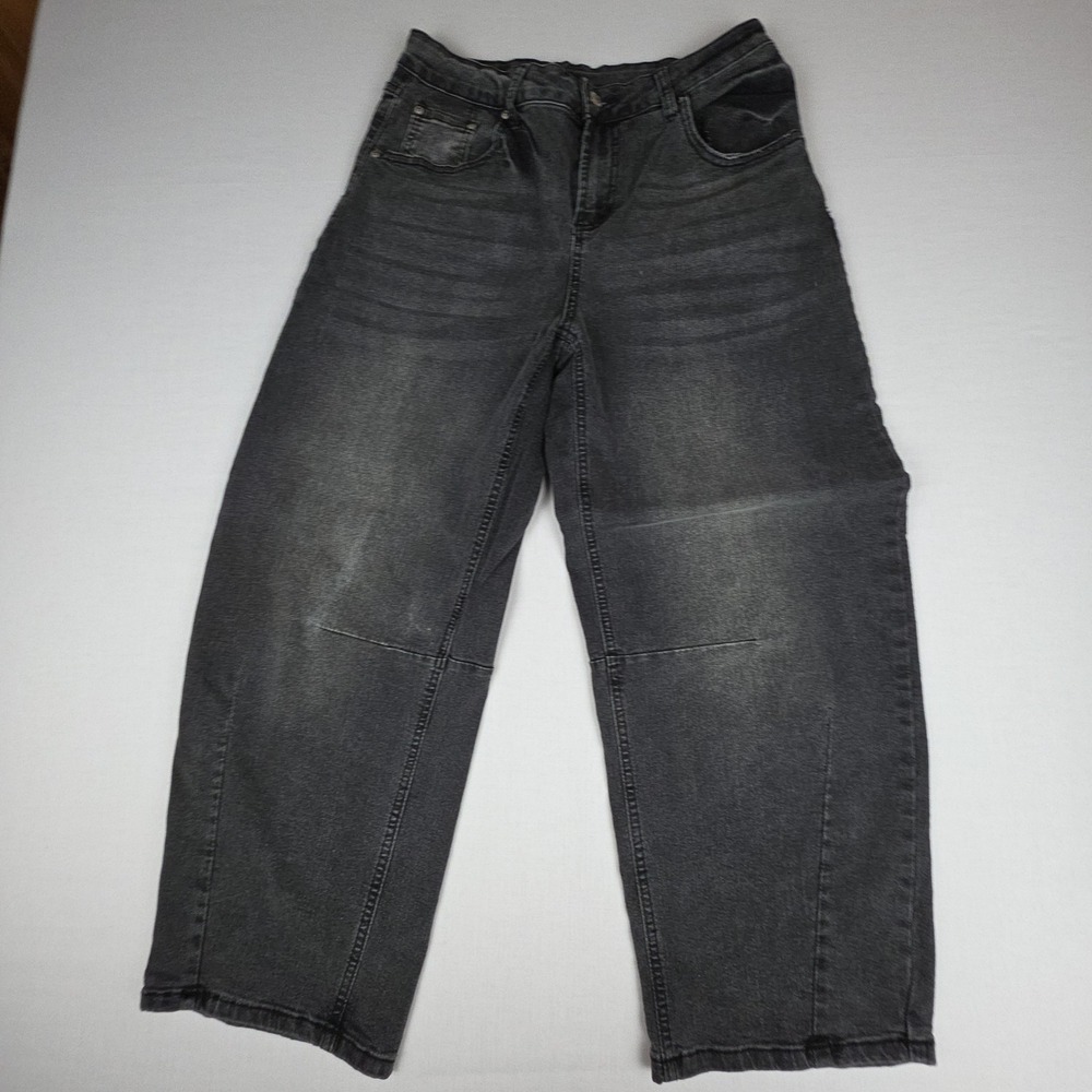 Sidefeel Wide Leg Denim Jeans Womens Size 10 Black Faded Stretch Cotton Blend